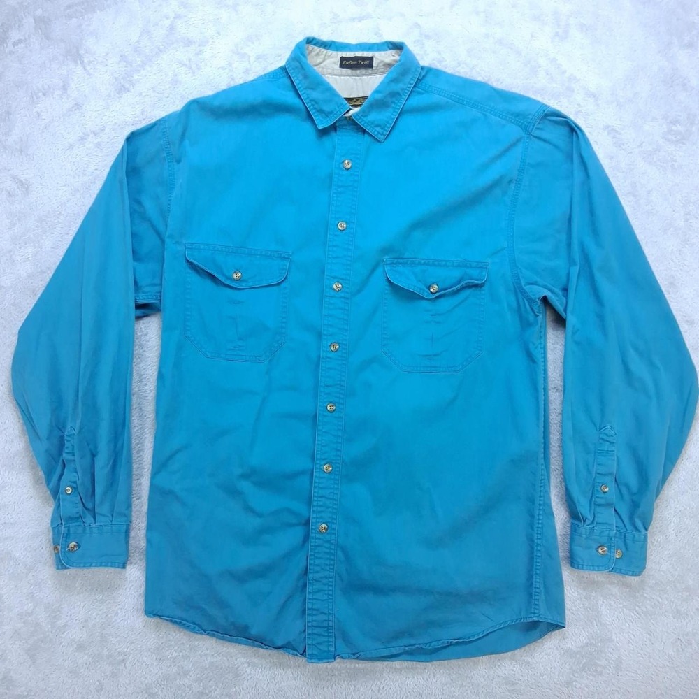 Eddie Bauer Vintage 90s Rufton Twill Button Up Shirt Turquoise Mens Large Tall